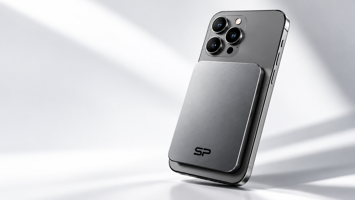 SNUPAK graphite magnetic accessory attached to a smartphone